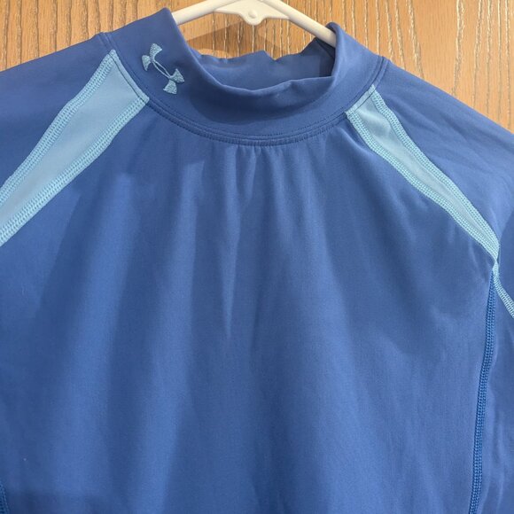 Under Armour Blue Mock Neck Fitted Compression Base Layer Shirt-Size LG - Picture 2 of 6